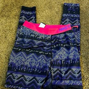 Nike pro purple patterned tights - cold weather lined tights medium